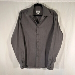 Armani Exchange Dress Shirt Men's Medium Blue Pink Striped Snap Up Long Sleeve